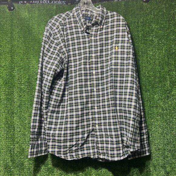 Polo Ralph Lauren Green/Yellow/Blue Plaid Button Up Dress Casual Shirt Men’s XL - Picture 1 of 6